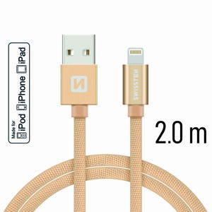 Datový kabel Swissten Textile USB Lightning MFi 2,0 M , gold