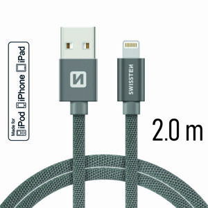 Datový kabel Swissten Textile USB Lightning MFi 2,0 M , grey