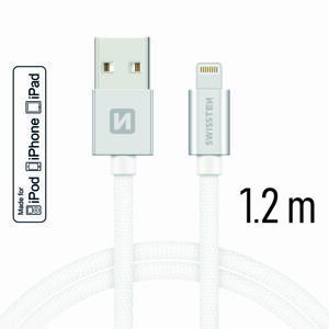 Datový kabel Swissten Textile USB Lightning MFi 1,2 M , silver