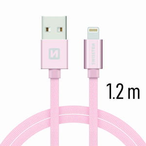 Datový kabel Swissten Textile USB Lightning 1,2 M, pink gold