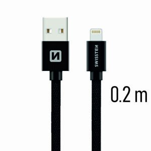 Datový kabel Swissten Textile USB Lightning 0,2 M, black