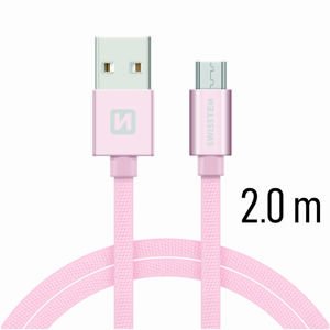 Datový kabel Swissten Textile USB / microUSB 2m, pink gold