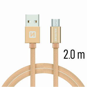 Datový kabel Swissten Textile USB / microUSB 2m, gold
