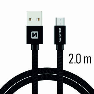 Datový kabel Swissten Textile USB / microUSB 2m, black