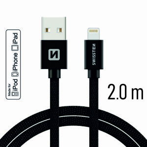 Datový kabel Swissten Textile USB / Lightning MFi 2,0m, black