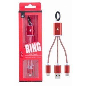 Nabíjecí kabel PLUS 8047, Micro USB + iPhone Lightning, přívěšek na klíče, Red
