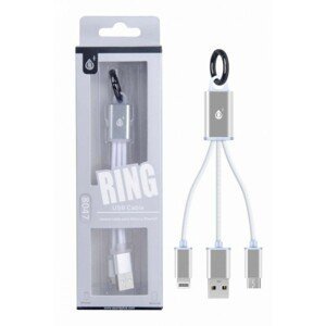Nabíjecí kabel PLUS 8047 Micro USB + iPhone Lightning, přívěšek na klíče, White