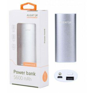 Power banka ALIGATOR PB560, 5600mAh, se SVÍTILNOU, stříbrná