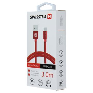 Datový kabel Swissten Textile USB/USB-C, 3,0m, červený