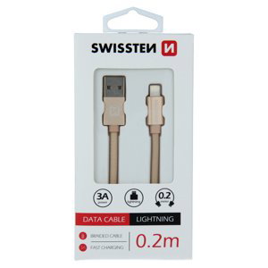 Datový kabel Swissten Textile USB/Lightning, 0,2m, zlatý