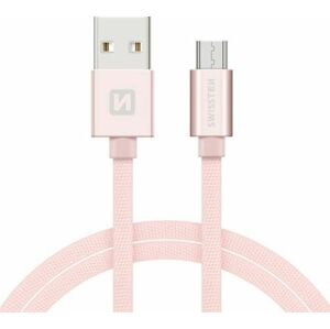 Datový kabel Swissten Textile USB/MicroUSB, 0,2m, růžovo/zlatý