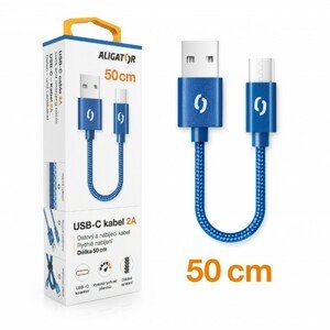 Datový kabel ALIGATOR PREMIUM 2A, USB-C 50cm, modrá