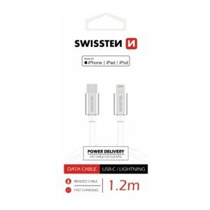 Datový kabel SWISSTEN Textile USB-C/Lightning (PD) MFI 1,2 m, stříbrná