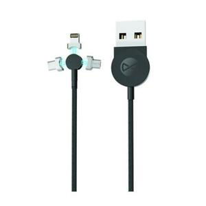 Datový kabel Forever Core 3v1 magnetický micro USB+Lightning+USB-C 1m 2,5A textilní, černá