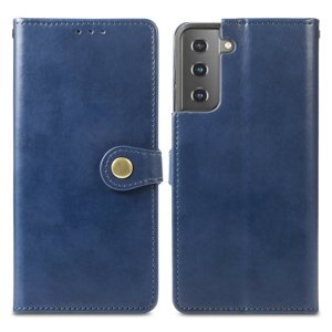 LEATHER BUCKLE Peňaženkový obal Samsung Galaxy S21 5G modrý