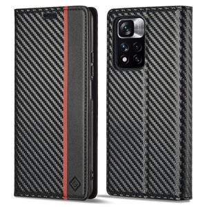 IMEEKE CARBON Peněženkový kryt Xiaomi 11T / 11T Pro černý