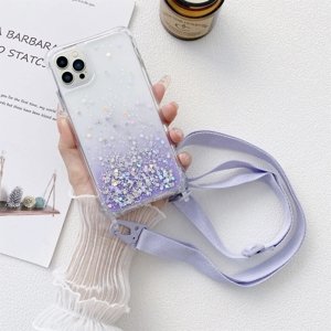 GLITTER Kryt se šňůrkou Apple iPhone 14 Pro fialový