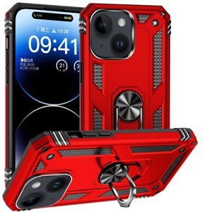 RING Obal s držákem pro Apple i Phone 15 Plus červený