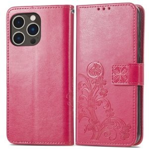 ART FLOWER S Peněženkový kryt Apple i Phone 15 Pro tmavě růžový