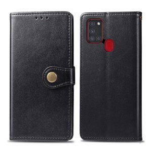 LEATHER BUCKLE Peňaženkový obal Samsung Galaxy A21s černý