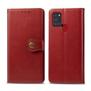 LEATHER BUCKLE Peňaženkový obal Samsung Galaxy A21s červený