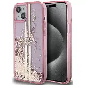 Kryt Guess GUHCP15SLFCSEGP iPhone 15 6.1" pink hardcase Liquid Glitter Gold Stripes (GUHCP15SLFCSEGP)