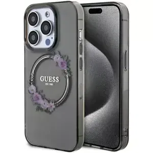 Kryt Guess GUHMP15LHFWFCK iPhone 15 Pro 6.1" black hardcase IML Flowers Wreatch MagSafe (GUHMP15LHFWFCK)