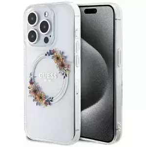 Kryt Guess GUHMP15LHFWFCT iPhone 15 Pro 6.1" transparent hardcase IML Flowers Wreatch MagSafe (GUHMP15LHFWFCT)