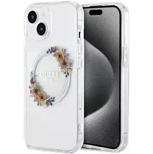 Kryt Guess GUHMP15SHFWFCT iPhone 15 6.1" transparent hardcase IML Flowers Wreatch MagSafe (GUHMP15SHFWFCT)