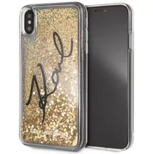 Kryt Karl Lagerfeld iPhone Xs Max gold hard case Signature Liquid Glitter Stars (KLHCI65TRKSIGGO)