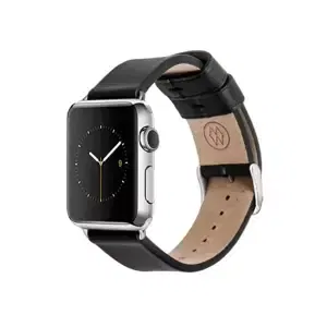 Řemínek Monowear Black Leather Band pro Apple Watch - Stainless Steel 38 mm