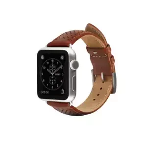Řemínek Monowear Perforated Leather Band pro Apple Watch – hnědá, Silver, 42 – 44 mm
