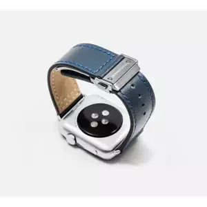 Řemínek Monowear Leather Band s překlápěcí sponou pro Apple Watch – tmavě modrá, Silver, 42 – 44 mm
