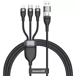 Kabel Cable USB 3w1 Baseus Flash Series, USB-C + micro USB + Lightning, 40W, 5A, 1.2m (black)