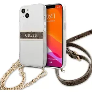 Kryt Guess GUHCP13SKC4GBGO iPhone 13 mini 5,4" Transparent hardcase 4G Brown Strap Gold Chain (GUHCP13SKC4GBGO)