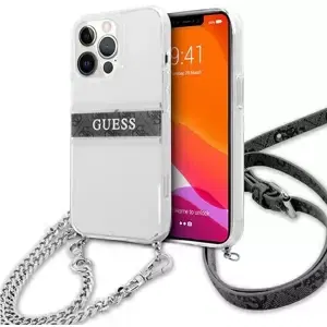 Kryt Guess GUHCP13LKC4GBSI iPhone 13 Pro / 13 6,1" Transparent hardcase 4G Grey Strap Silver Chain (GUHCP13LKC4GBSI)