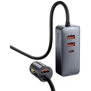 Nabíječka do auta Baseus Share Together car charger with extension cord, 3x USB, USB-C, 120W (gray)