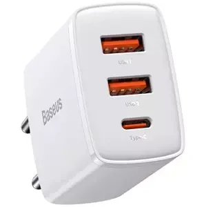 Nabíječka Baseus Compact Quick Charger, 2xUSB, USB-C, PD, 3A, 30W (white)
