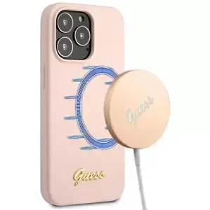 Kryt Guess GUHMP13XLSLMGLP iPhone 13 Pro Max 6,7" light pink hardcase Silicone Script Gold Logo Magsafe (GUHMP13XLSLMGLP)