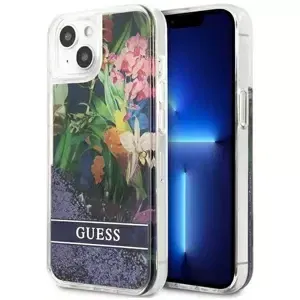 Kryt Guess GUHCP13MLFLSB iPhone 13 6,1" blue hardcase Flower Liquid Glitter (GUHCP13MLFLSB)