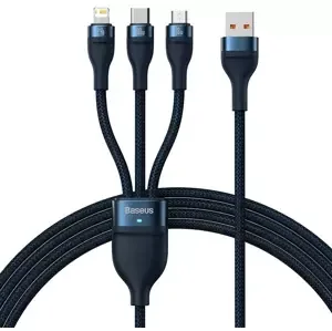 Kabel 3in1 USB cable Baseus Flash Series, USB-C + micro USB + Lightning, 100W, 1.2m (blue)