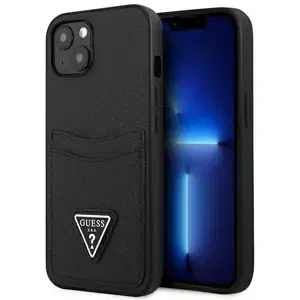 Kryt Guess GUHCP13SPSATPK iPhone 13 mini 5,4" black hardcase SaffianoTriangle Logo Cardslot (GUHCP13SPSATPK)