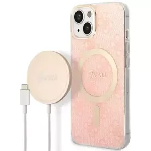 Kryt Guess Case + Charger Set iPhone 14 6,1" pink hard case 4G Print MagSafe (GUBPP14SH4EACSP)