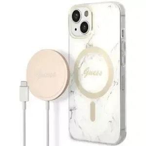 Kryt Guess Case + Charger Set iPhone 14 6,1" white hard case Marble MagSafe (GUBPP14SHMEACSH)