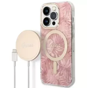 Kryt Guess Case + Charger Set iPhone 14 Pro Max 6,7" pink hard case Jungle MagSafe (GUBPP14XHJEACSP)