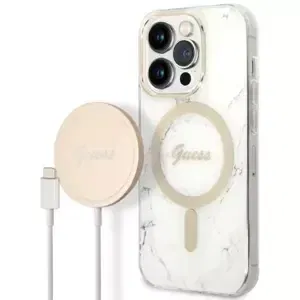 Kryt Guess Case + Charger Set iPhone 14 Pro Max 6,7" white hard case Marble MagSafe (GUBPP14XHMEACSH)