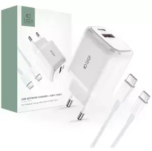 Nabíječka TECH-PROTECT C20W 2-PORT NETWORK CHARGER PD20W/QC3.0 + TYPE-C CABLE WHITE (9490713930373)