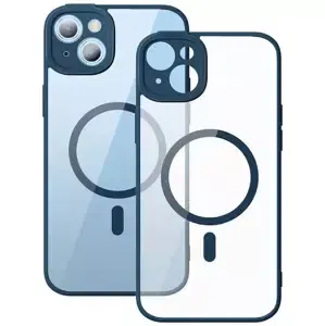 Kryt Baseus Frame Transparent Magnetic Case and Tempered Glass set for iPhone 14 Plus (blue)