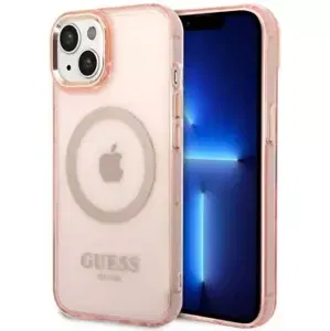 Kryt Guess iPhone 14 Plus 6,7" pink hard case Gold Outline Translucent MagSafe (GUHMP14MHTCMP)