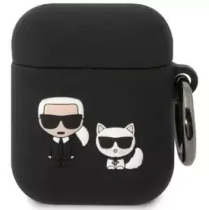 Pouzdro Karl Lagerfeld AirPods 1/2 cover black Silicone Karl & Choupette (KLACA2SILKCK)